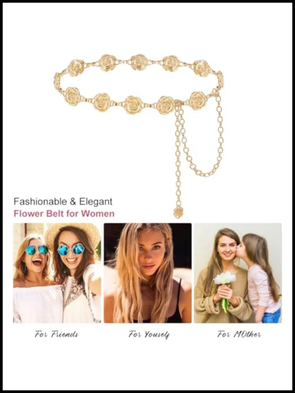 Alloy Floral Waist Chain Belt for Dresses - Adjustable